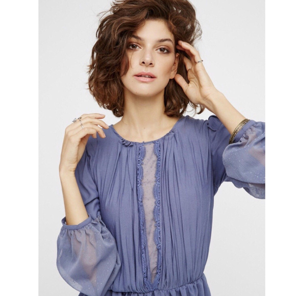 Free People Tops - Free People Blue Soul Serene Lace Inset Blouse